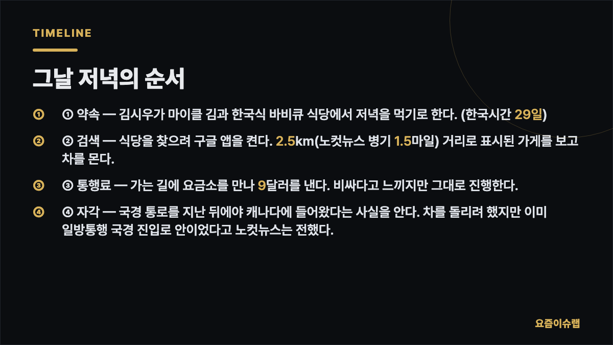 그날 저녁의 순서 내용을 정리한 카드 이미지