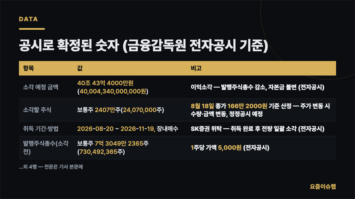 공시로 확정된 숫자 (금융감독원 전자공시 기준) 내용을 정리한 카드 이미지